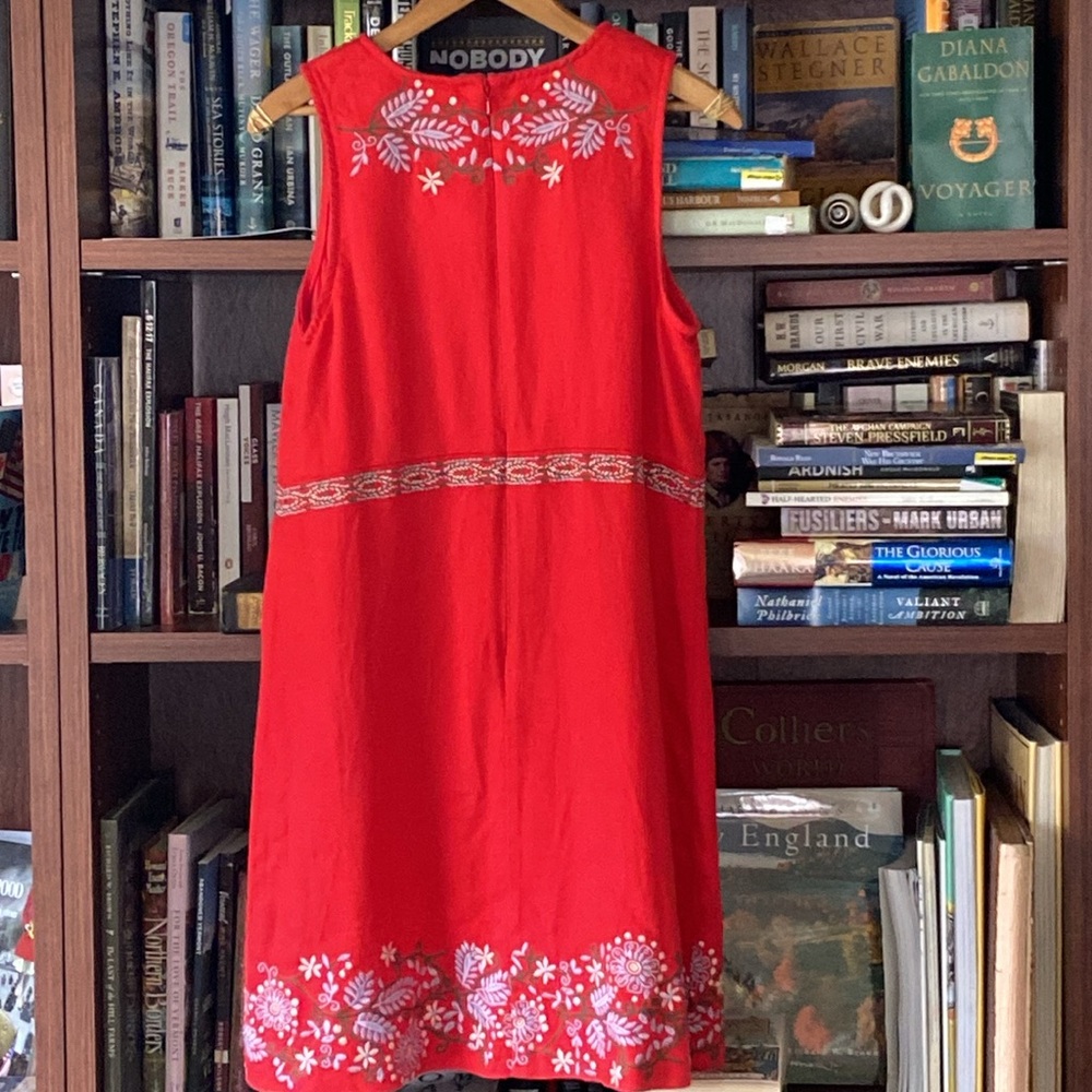 New! Anthropologie Aiko Embroidered Red Linen Blend Shift Dress Women's Size 6 - Picture 8 of 13